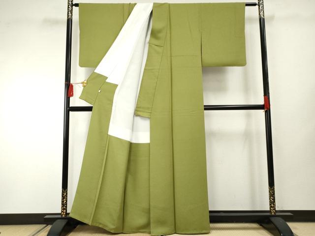 平和屋着物○上質な色無地 花唐草地紋 草色 正絹 逸品 AABF2010cs