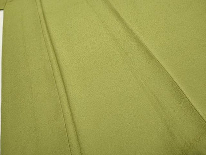 平和屋着物●上質な色無地　花唐草地紋　草色　正絹　逸品　AABF2010cs