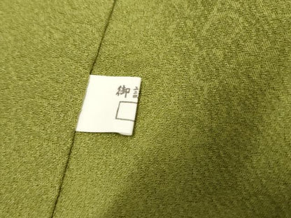平和屋着物●上質な色無地　花唐草地紋　草色　正絹　逸品　AABF2010cs