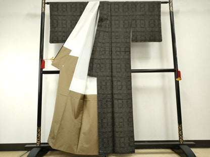 平和屋着物●花織　お召　花格子　さが美扱い　正絹　逸品　未使用　AABF2014cs