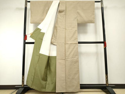 平和屋着物●置賜紬　阿仙　草木染　色無地　浅黄色　反端付き　正絹　逸品　AABF2015cs