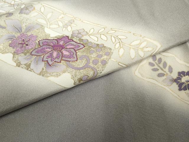平和屋着物●本貝紫染作家　西山和恆　訪問着　駒刺繍　花唐草文　暈し染め　金彩　丹後ちりめん　反端付き　正絹　逸品　AABF2018cs 平和屋着物○本貝紫染作家 西山和恆 訪問着 駒刺繍