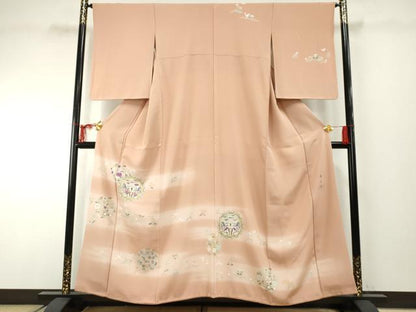 平和屋着物●京の名門　じゅらく謹製　訪問着　駒刺繍　狩猟花丸文　暈し染め　金糸　金彩　正絹　逸品　AABF2022cs
