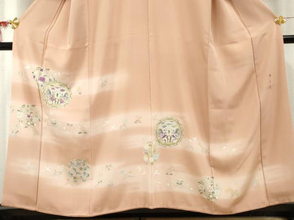 平和屋着物●京の名門　じゅらく謹製　訪問着　駒刺繍　狩猟花丸文　暈し染め　金糸　金彩　正絹　逸品　AABF2022cs