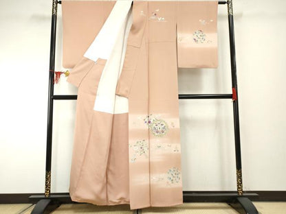 平和屋着物●京の名門　じゅらく謹製　訪問着　駒刺繍　狩猟花丸文　暈し染め　金糸　金彩　正絹　逸品　AABF2022cs