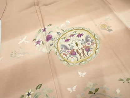 平和屋着物●京の名門　じゅらく謹製　訪問着　駒刺繍　狩猟花丸文　暈し染め　金糸　金彩　正絹　逸品　AABF2022cs