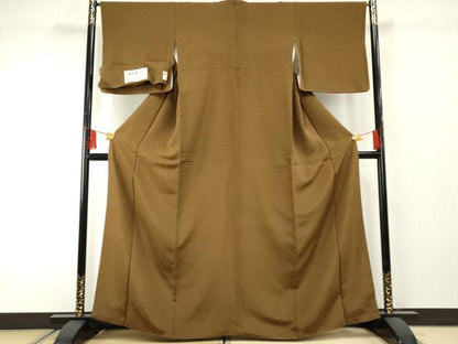 平和屋着物●西陣　紬　吉祥地紋　煎茶色　証紙付き　正絹　逸品　AABF2023cs