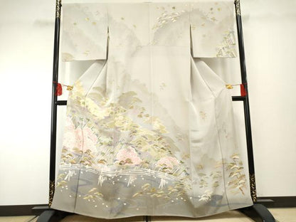 平和屋着物●伝統工芸士　吉岡肇　訪問着　笹竹花文　金彩　正絹　逸品　AABF2026cs