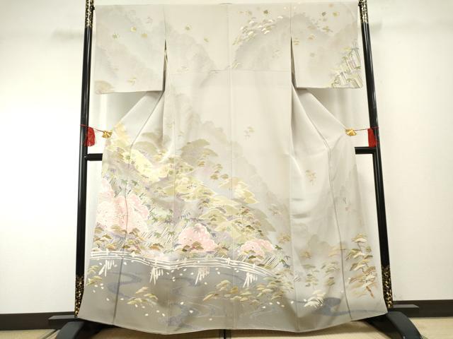平和屋着物●伝統工芸士　吉岡肇　訪問着　笹竹花文　金彩　正絹　逸品　AABF2026cs