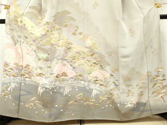 平和屋着物●伝統工芸士　吉岡肇　訪問着　笹竹花文　金彩　正絹　逸品　AABF2026cs 平和屋着物○伝統工芸士 吉岡肇 訪問着 笹竹花文 金彩 正絹