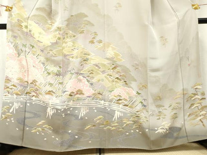 平和屋着物●伝統工芸士　吉岡肇　訪問着　笹竹花文　金彩　正絹　逸品　AABF2026cs