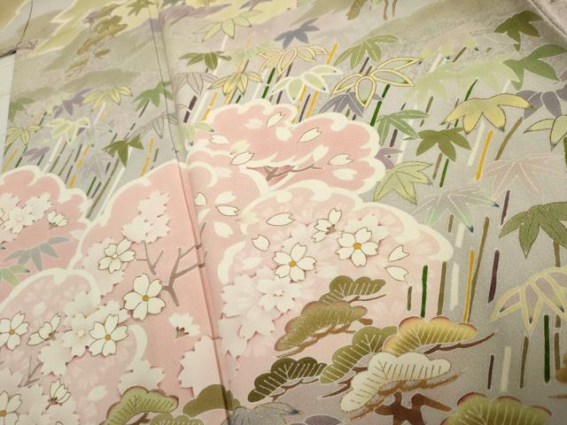 平和屋着物●伝統工芸士　吉岡肇　訪問着　笹竹花文　金彩　正絹　逸品　AABF2026cs 平和屋着物○伝統工芸士 吉岡肇 訪問着 笹竹花文 金彩 正絹