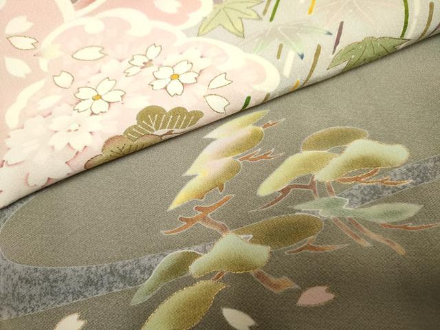 平和屋着物●伝統工芸士　吉岡肇　訪問着　笹竹花文　金彩　正絹　逸品　AABF2026cs 平和屋着物○伝統工芸士 吉岡肇 訪問着 笹竹花文 金彩 正絹