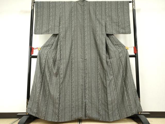 平和屋着物●お召　吉祥花間道　黒地　正絹　逸品　AABF2029cs