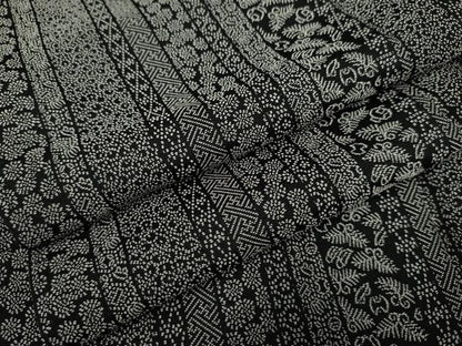 平和屋着物●お召　吉祥花間道　黒地　正絹　逸品　AABF2029cs