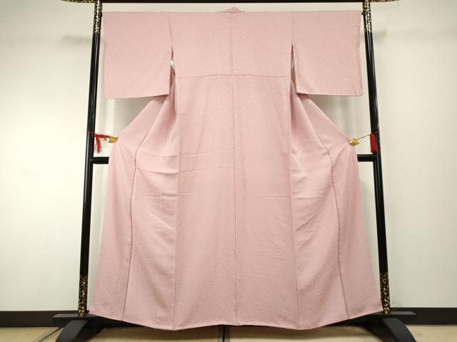 平和屋着物●上質な色無地　鳳凰花唐草地紋　鴇色　正絹　逸品　AABF2032cs