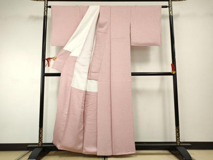 平和屋着物●上質な色無地　鳳凰花唐草地紋　鴇色　正絹　逸品　AABF2032cs