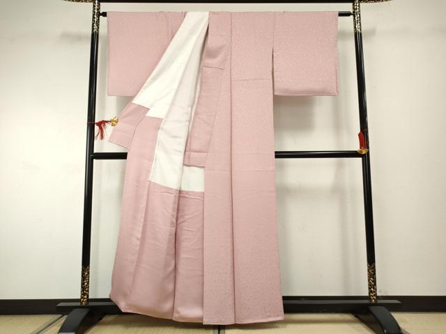 平和屋着物●上質な色無地　鳳凰花唐草地紋　鴇色　正絹　逸品　AABF2032cs
