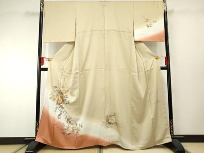 平和屋着物●友禅作家　大槻純　訪問着　流水草花文　暈し染め　金彩　正絹　逸品　AABF2035cs