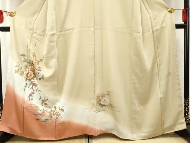 平和屋着物●友禅作家　大槻純　訪問着　流水草花文　暈し染め　金彩　正絹　逸品　AABF2035cs