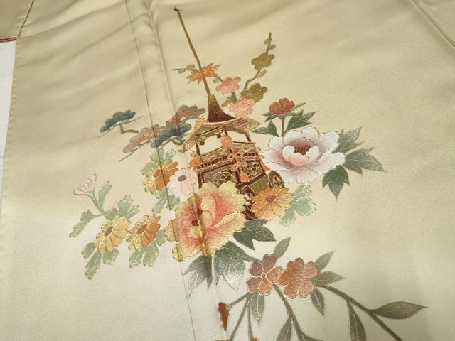 平和屋着物●友禅作家　大槻純　訪問着　流水草花文　暈し染め　金彩　正絹　逸品　AABF2035cs