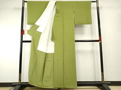平和屋着物●上質な色無地　青丹色　鬼しぼ縮緬　正絹　逸品　未使用　AABF2037cs
