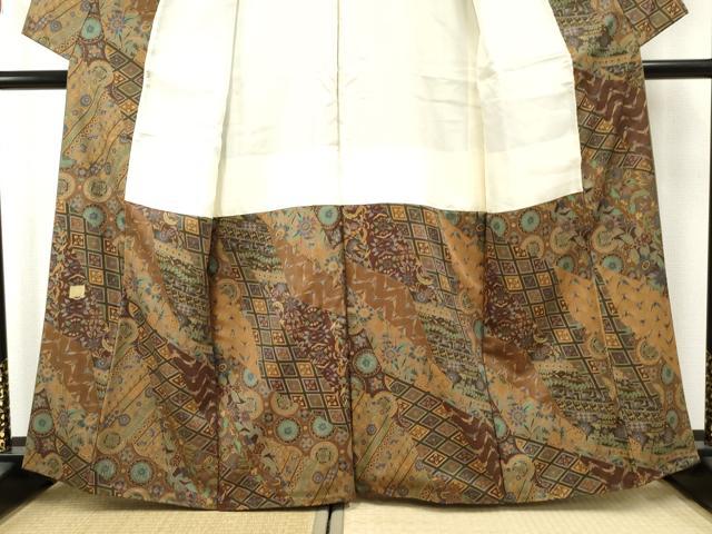 平和屋着物●染色作家　斉藤三才　色無地　鶸茶色　正絹　逸品　AABF2038cs
