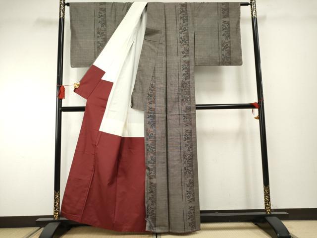 平和屋着物●本場大島紬　カタス9マルキ　枝葉間道　正絹　逸品　未使用　AABF2039cs