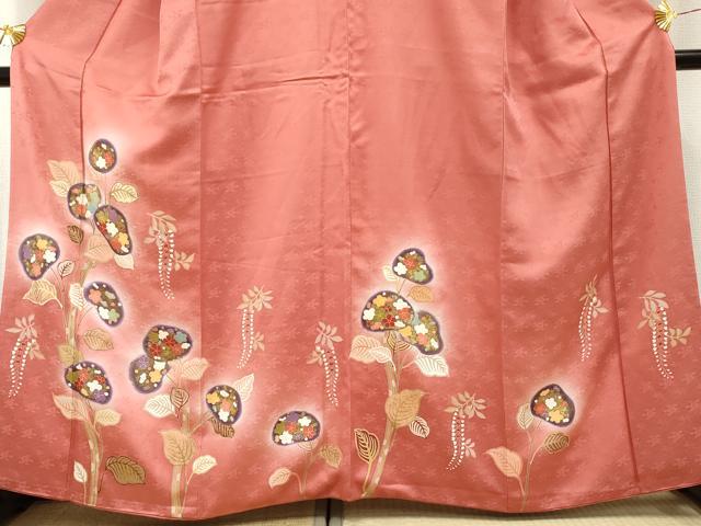 平和屋着物●訪問着　紬地　更紗花文　正絹　逸品　AABF2040cs