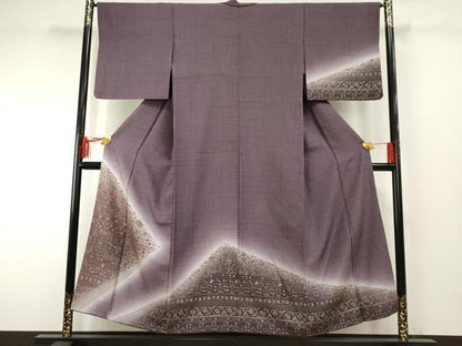 平和屋着物●訪問着　紬地　更紗花文　正絹　逸品　AABF2041cs