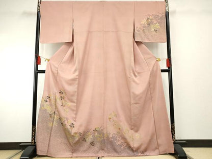 平和屋着物●訪問着　枝葉文　暈し染め　金彩　正絹　逸品　AABF2042cs
