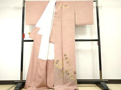 平和屋着物●訪問着　枝葉文　暈し染め　金彩　正絹　逸品　AABF2042cs