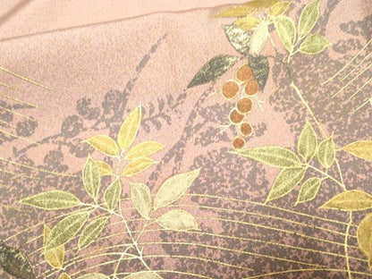 平和屋着物●訪問着　枝葉文　暈し染め　金彩　正絹　逸品　AABF2042cs