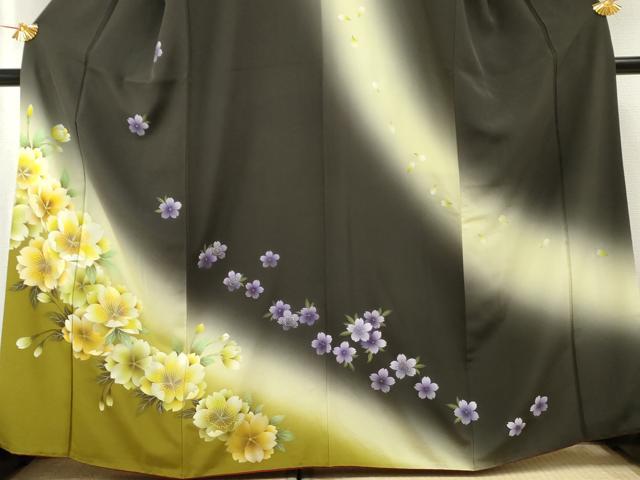 平和屋着物●訪問着　草花文　暈し染め　銀彩　鈴乃屋扱い　正絹　逸品　AABF2047cs 平和屋着物○訪問着 草花文 暈し染め 銀彩 鈴乃屋扱い 正絹