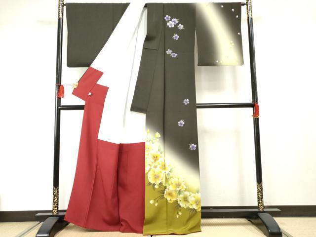 平和屋着物●訪問着　草花文　暈し染め　銀彩　鈴乃屋扱い　正絹　逸品　AABF2047cs 平和屋着物○訪問着 草花文 暈し染め 銀彩 鈴乃屋扱い 正絹