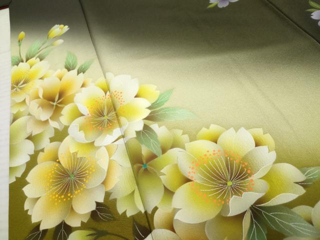 平和屋着物●訪問着　草花文　暈し染め　銀彩　鈴乃屋扱い　正絹　逸品　AABF2047cs