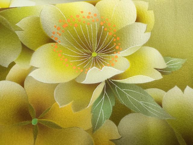 平和屋着物●訪問着　草花文　暈し染め　銀彩　鈴乃屋扱い　正絹　逸品　AABF2047cs 平和屋着物○訪問着 草花文 暈し染め 銀彩 鈴乃屋扱い 正絹 逸品