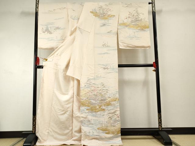 平和屋着物●訪問着　駒刺繍　松竹梅風景文　上代56万　金彩　仮絵羽　正絹　逸品　未使用　AABF2049cs