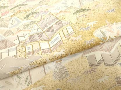 平和屋着物●訪問着　駒刺繍　松竹梅風景文　上代56万　金彩　仮絵羽　正絹　逸品　未使用　AABF2049cs