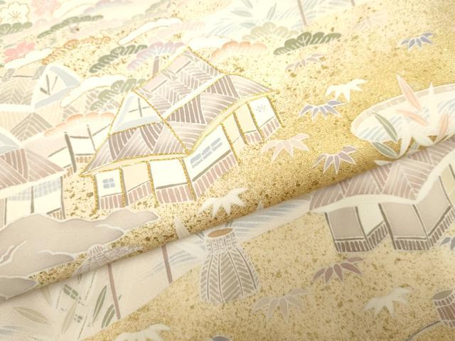 平和屋着物●訪問着　駒刺繍　松竹梅風景文　上代56万　金彩　仮絵羽　正絹　逸品　未使用　AABF2049cs