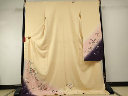 平和屋着物●豪華振袖　駒刺繍　草花文　暈し染め　金糸　ロング丈　正絹　逸品　AABF2050cs