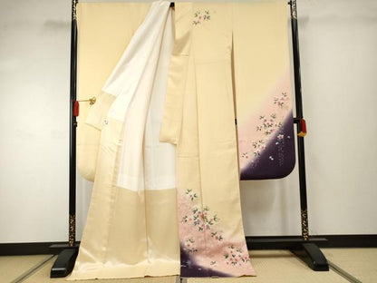 平和屋着物●豪華振袖　駒刺繍　草花文　暈し染め　金糸　ロング丈　正絹　逸品　AABF2050cs