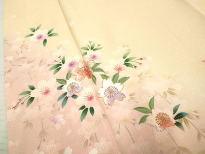 平和屋着物●豪華振袖　駒刺繍　草花文　暈し染め　金糸　ロング丈　正絹　逸品　AABF2050cs