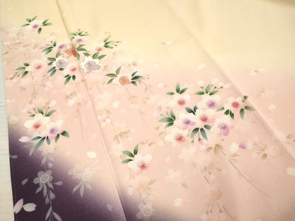平和屋着物●豪華振袖　駒刺繍　草花文　暈し染め　金糸　ロング丈　正絹　逸品　AABF2050cs