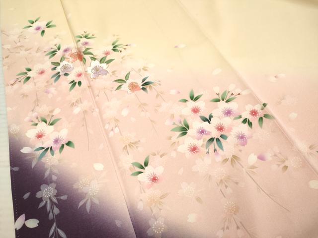 平和屋着物●豪華振袖　駒刺繍　草花文　暈し染め　金糸　ロング丈　正絹　逸品　AABF2050cs