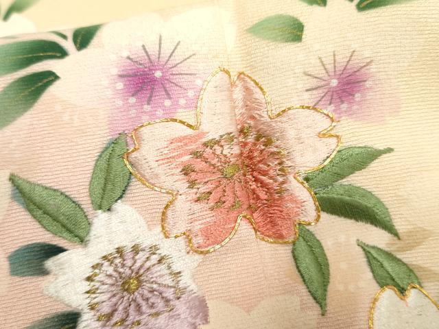 平和屋着物●豪華振袖　駒刺繍　草花文　暈し染め　金糸　ロング丈　正絹　逸品　AABF2050cs
