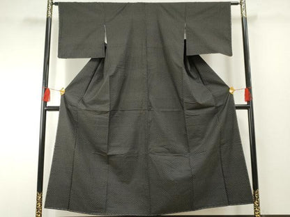 平和屋着物●上質な紬　蚊絣　黒地　正絹　逸品　未使用　AABF2054cs
