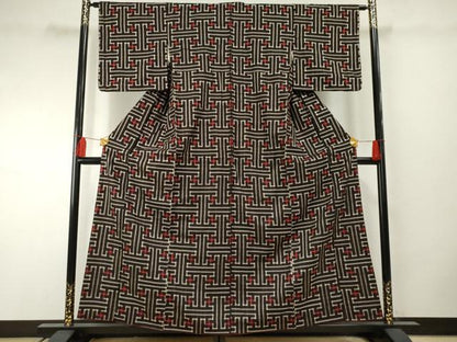 平和屋着物●本場大島紬　龍郷絣　秋名バラ　正絹　逸品　AABF2055cs