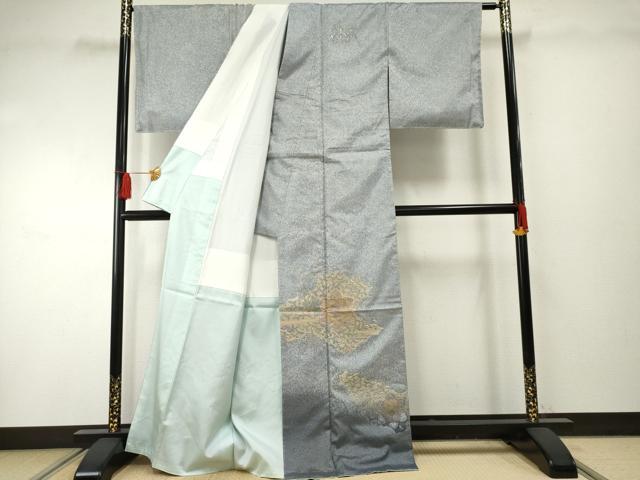 平和屋着物●本場大島紬　染大島　訪問着　中国三大刺繍　スワトウ刺繍　汕頭刺繍　正倉院花文　正絹　逸品　未使用　AABF2056cs
