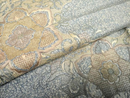 平和屋着物●本場大島紬　染大島　訪問着　中国三大刺繍　スワトウ刺繍　汕頭刺繍　正倉院花文　正絹　逸品　未使用　AABF2056cs
